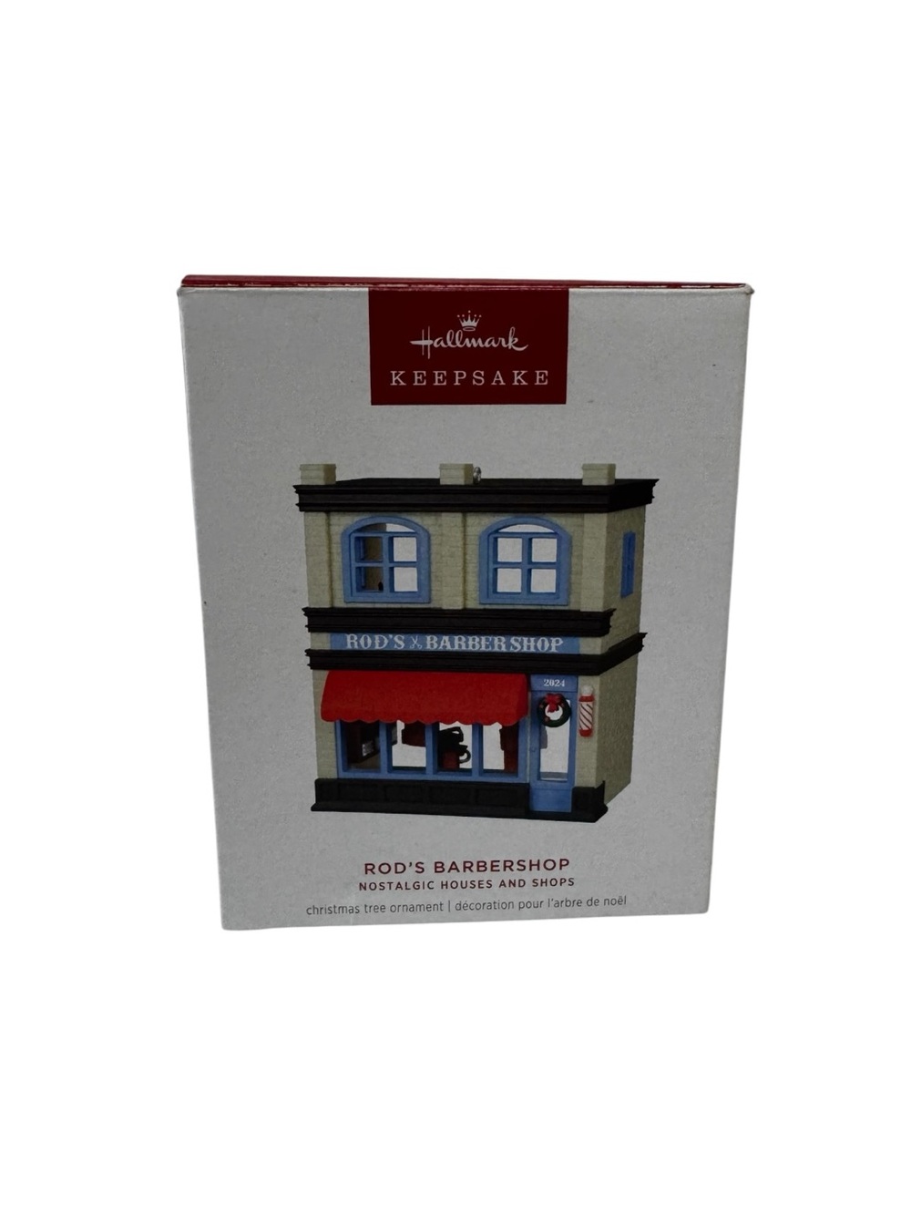 Hallmark Keepsake Rod’s Barbershop Cream Blue Christmas Ornament Collectible